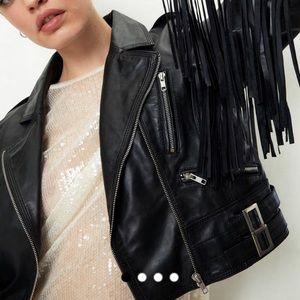 Nasty Gal Real Leather Crop Fringe Biker Jacket NWT Size 8